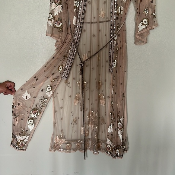 River Island Pink Mesh Sequin Embellished Longline Kimono Dress Cover Up NWT - Picture 9 of 16